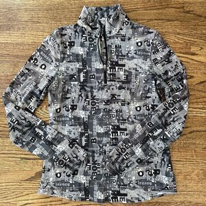 Reebok Women's Gray, Black & White 1/4 Zip Long Sleeve Activewear Top - Med